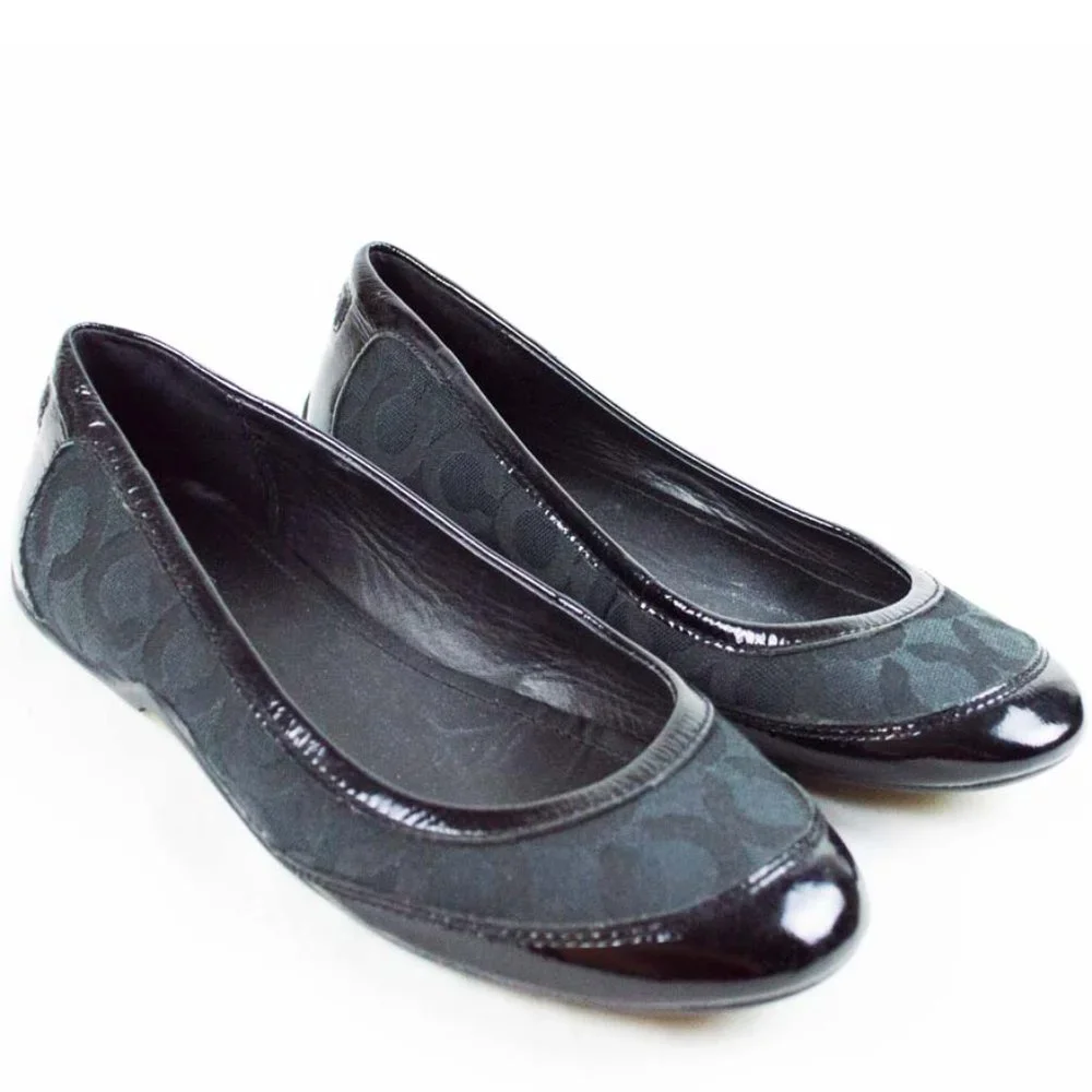 Coach Black Canvas True Patent Cap Toe Ballet Flats - Picture 2 of 10